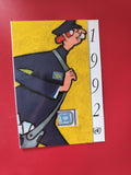Carte postale philatélie 1992 facteur illustré timbre ONU bleu sur fond jaune