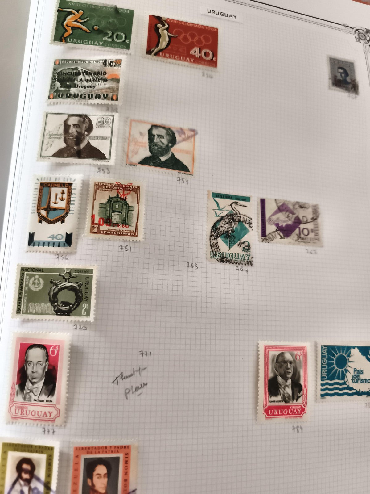 Timbres anciens Uruguay lot x14 philatélie divers 1960s-70s sport personnages