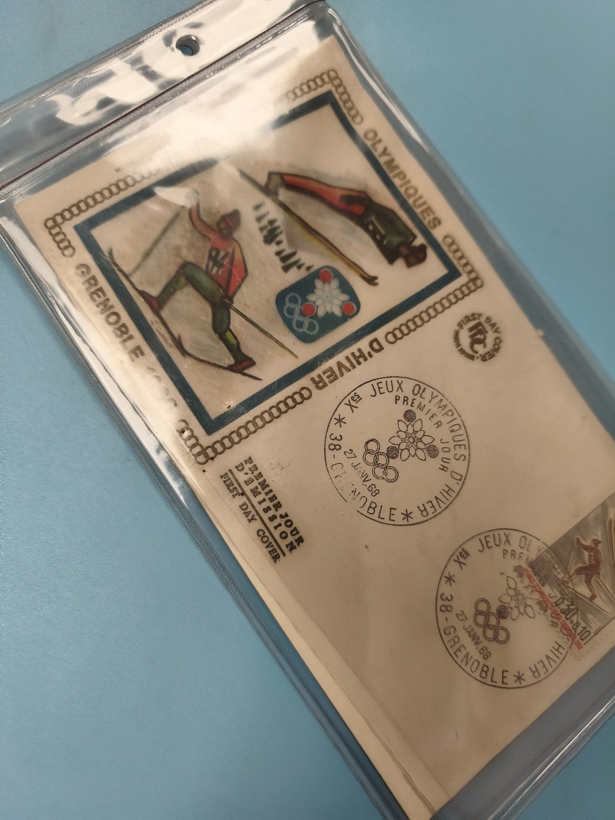 Ancienne enveloppe FDC Jeux Olympiques Grenoble 1968 ski timbres collection