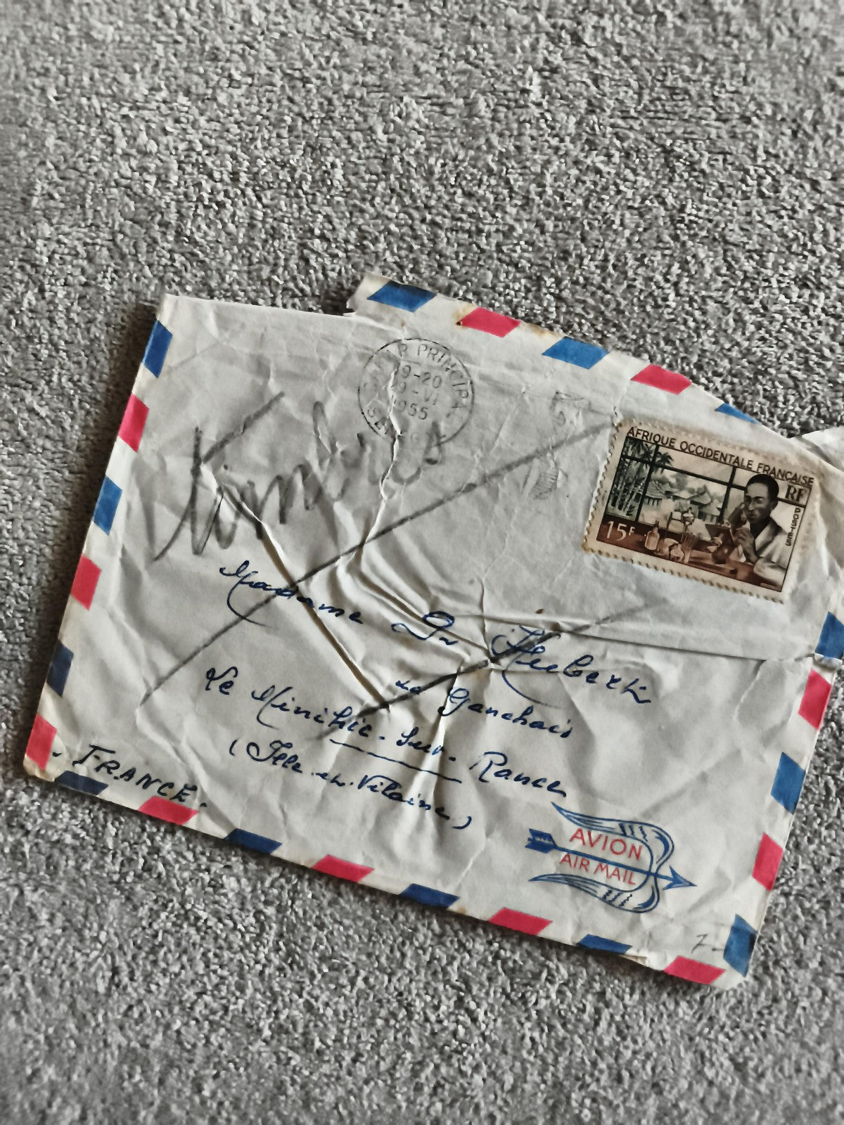 Lettre avion affranchie 1955 Afrique Occidentale Française timbre 15F philatélie