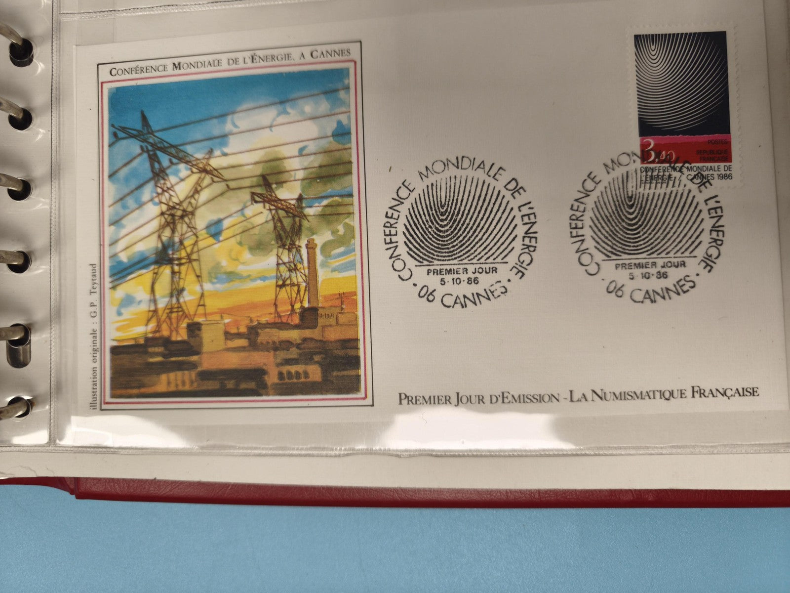 Enveloppe FDC Conférence Mondiale de l'Énergie Cannes 1986 illustration pylônes