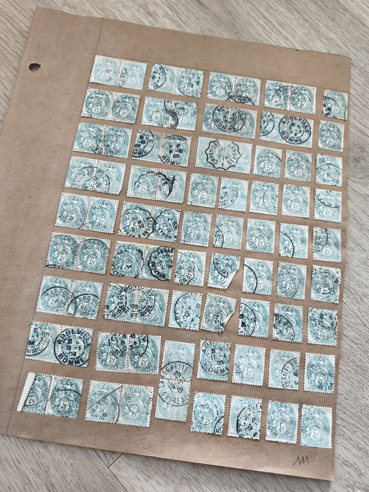 Gros lot ancien timbres Marianne 5c vert sur planche philatélie étude France
