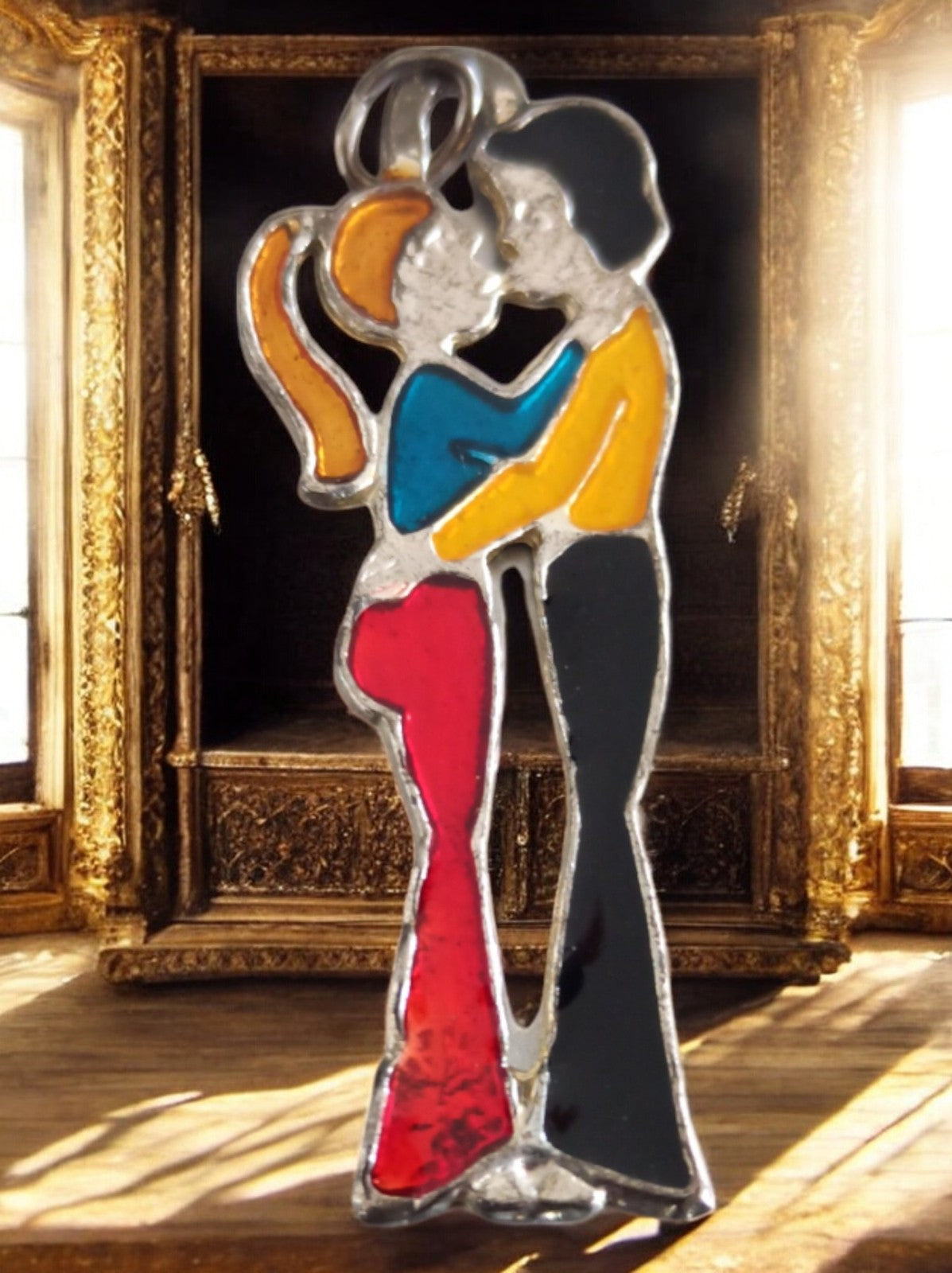 Pendentif vintage figuratif émaillé années 70 style pop art rare