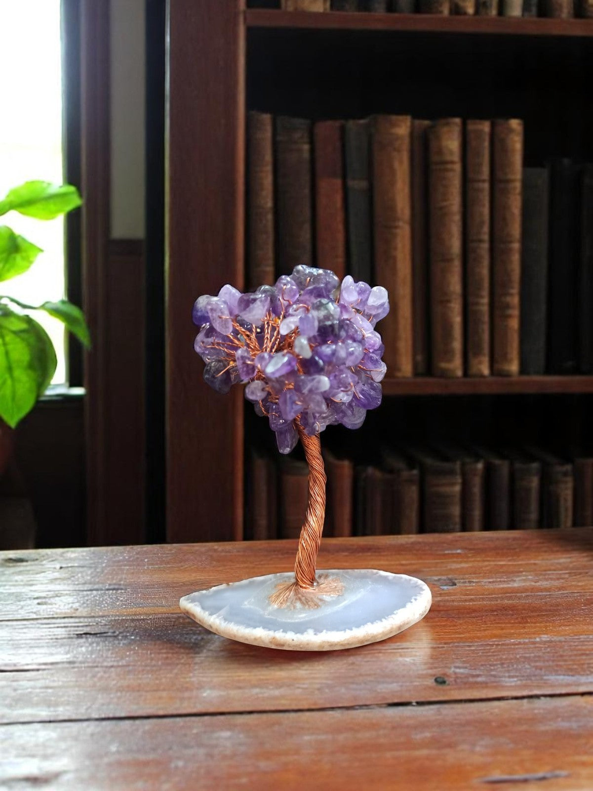 Arbre en pierres naturelles améthyste sur base agate déco vintage feng shui
