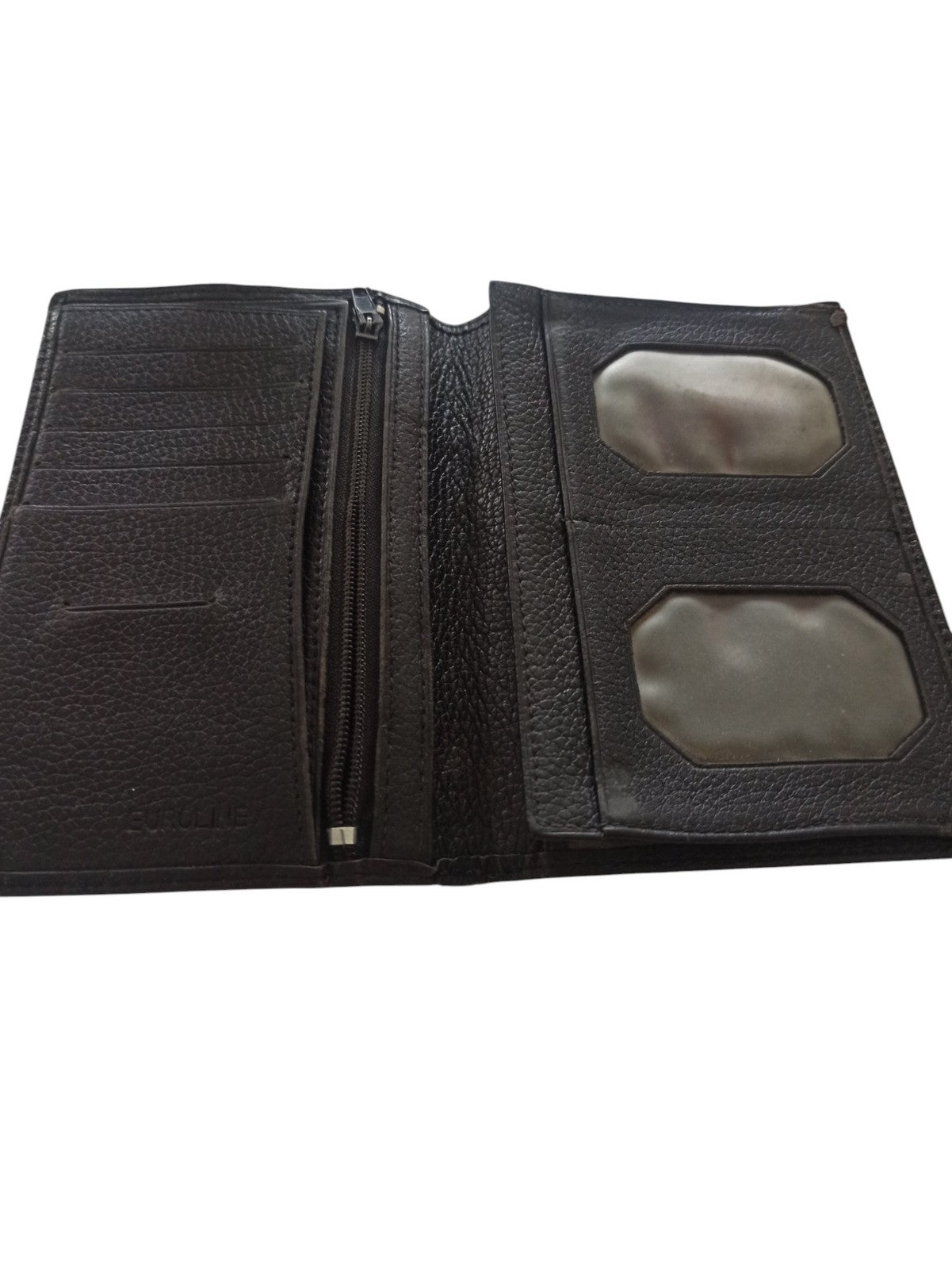 Portefeuille vintage cuir noir EUROLINE rétro, porte-cartes ancien