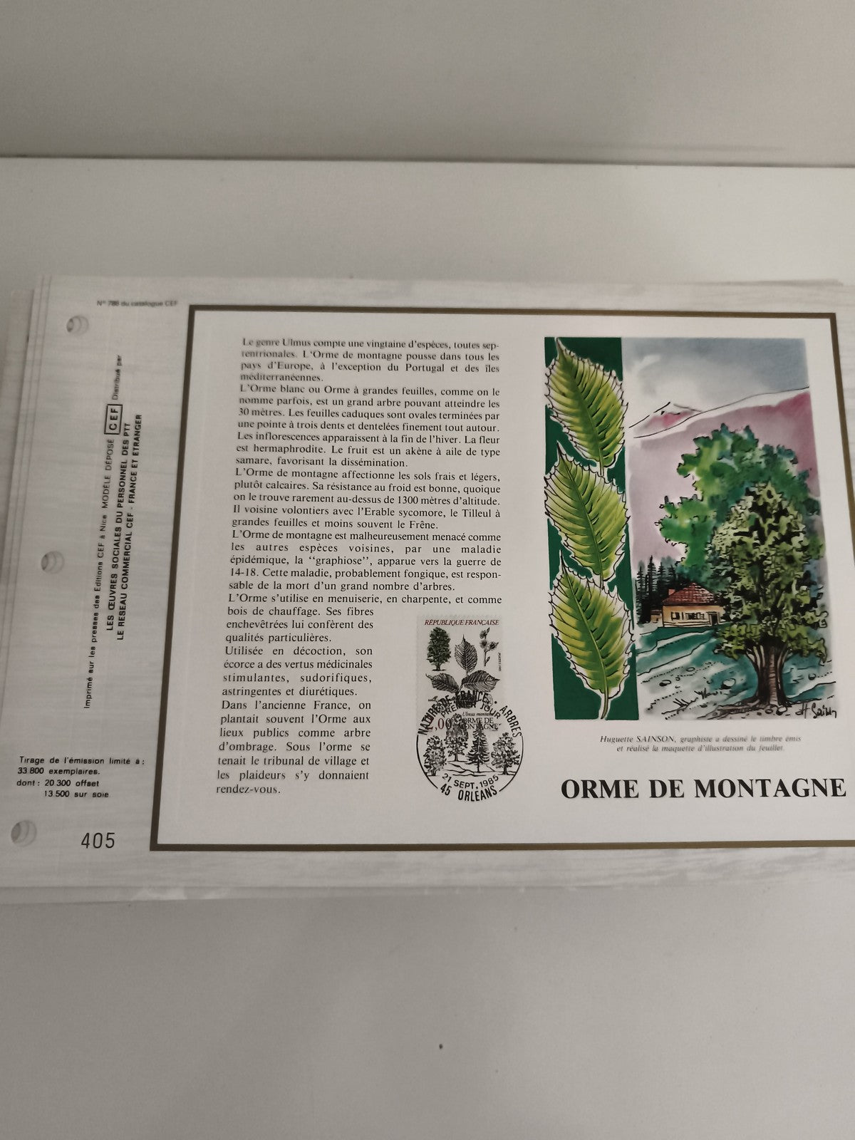 Feuillet CEF Orme de Montagne philatélie arbre illustré timbre
