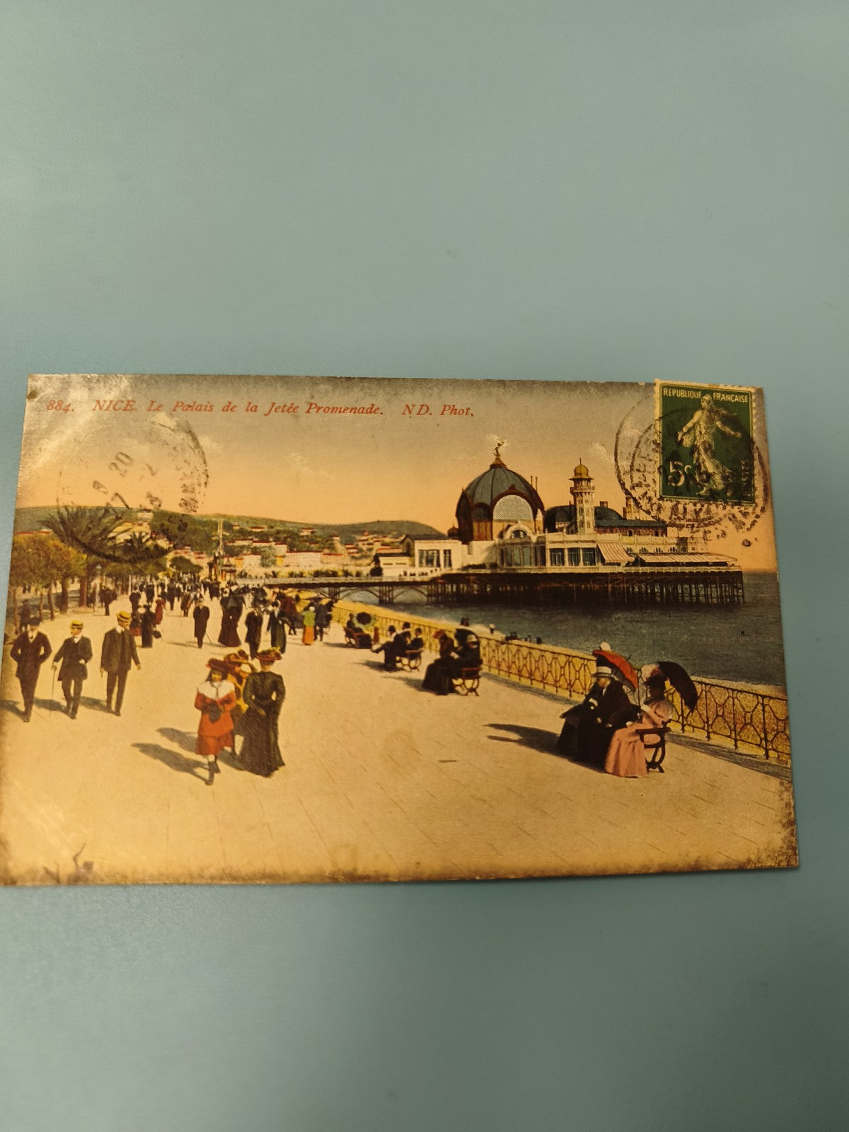 Carte postale ancienne animée Nice Jetée Promenade Palais timbre collection (Ref