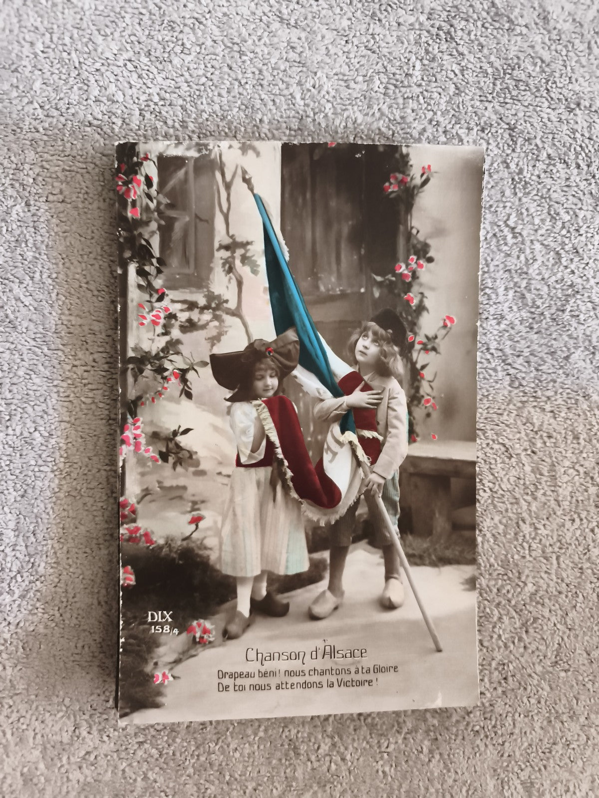 Carte postale CPA Chanson d'Alsace enfants costume drapeau DLX 158a illustrée