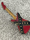 Pin's vintage guitare électrique drapeau sudiste émaillé rouge bleu (Ref 4)