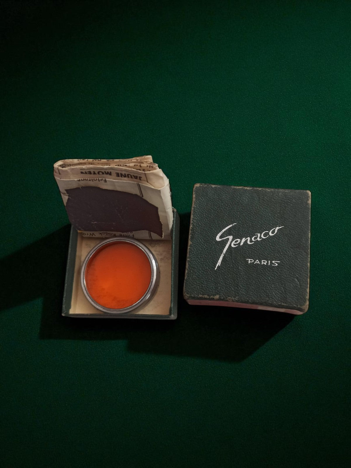 Filtre photo ancien orange Genaco Paris vintage, accessoire optique France