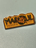 Vintage pin's MAEOUL Friperie jaune vert logo ancien collection (Ref 17)