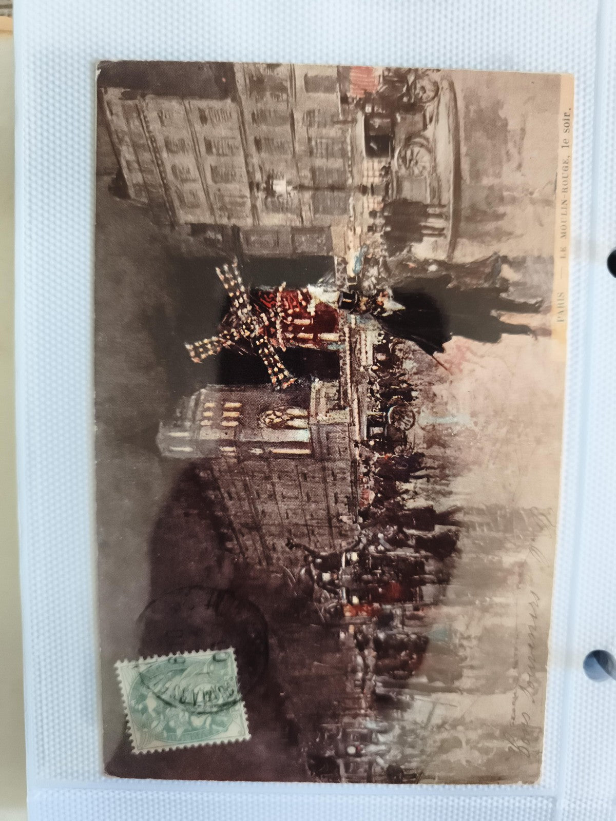 Carte postale illustrée Paris Moulin Rouge le soir CPA affranchie