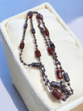 Collier vintage perles rouges et mauves, bijou rétro fantaisie ancien