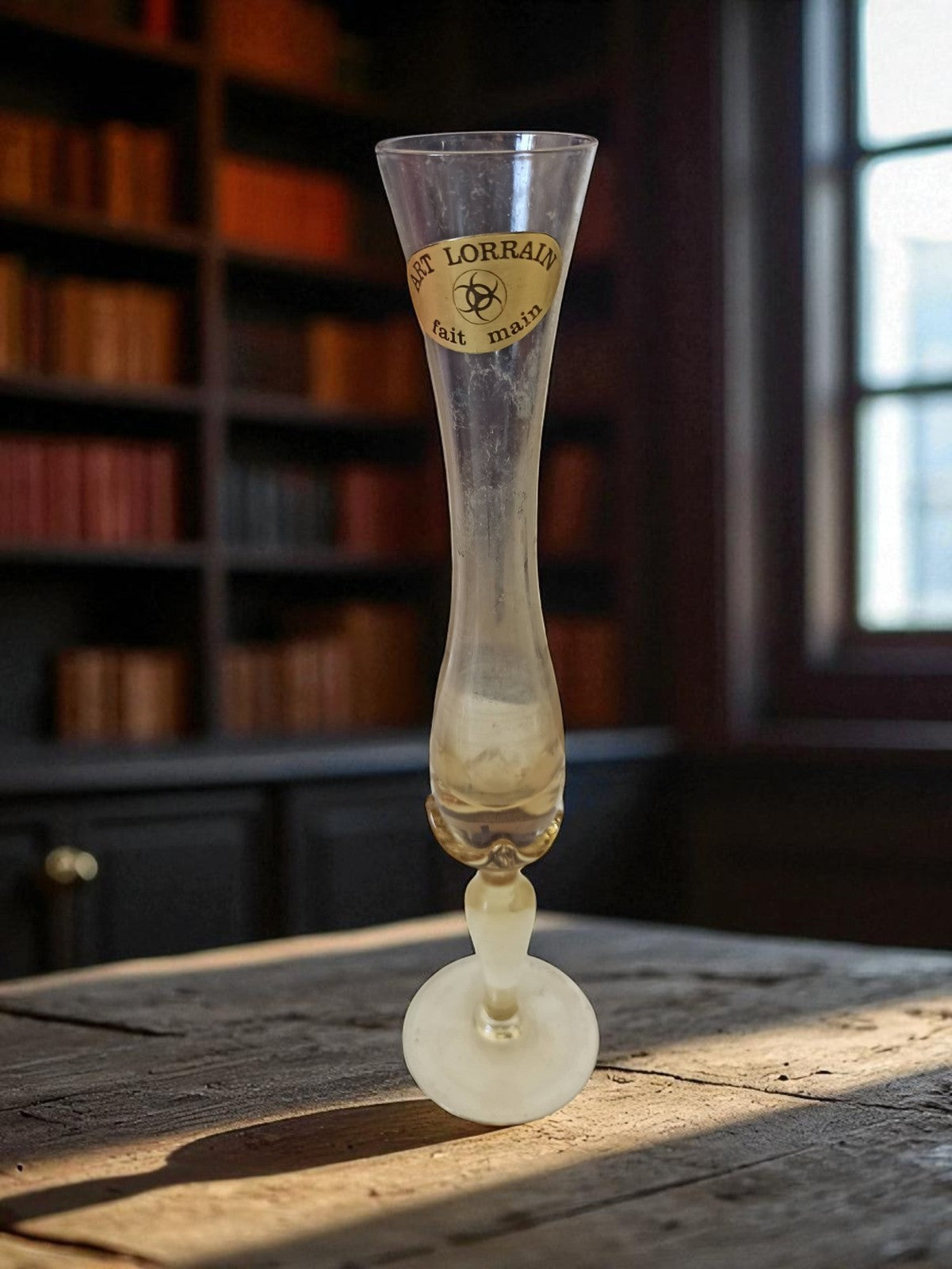 Flûte à champagne Art Lorrain ancienne, verre soufflé main vintage rétro