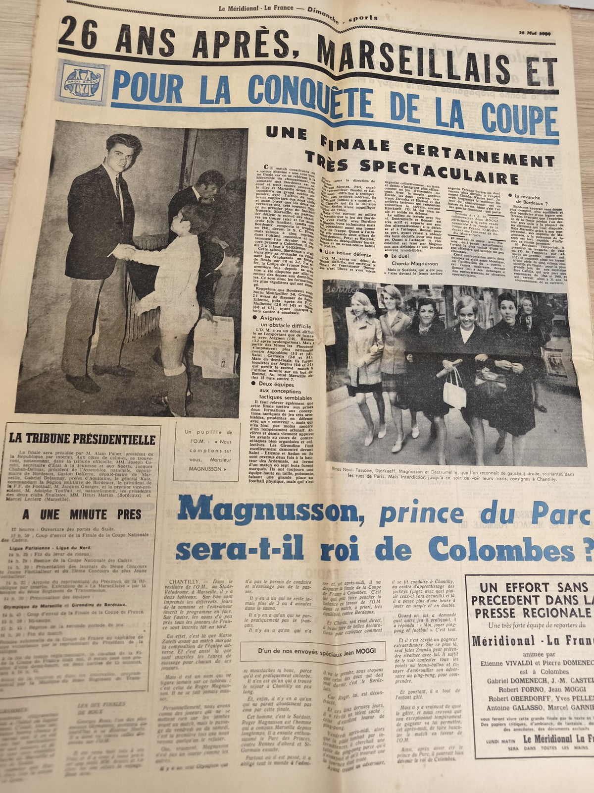 Ancien journal OM finale coupe 1969 Magnusson Le Méridional football vintage