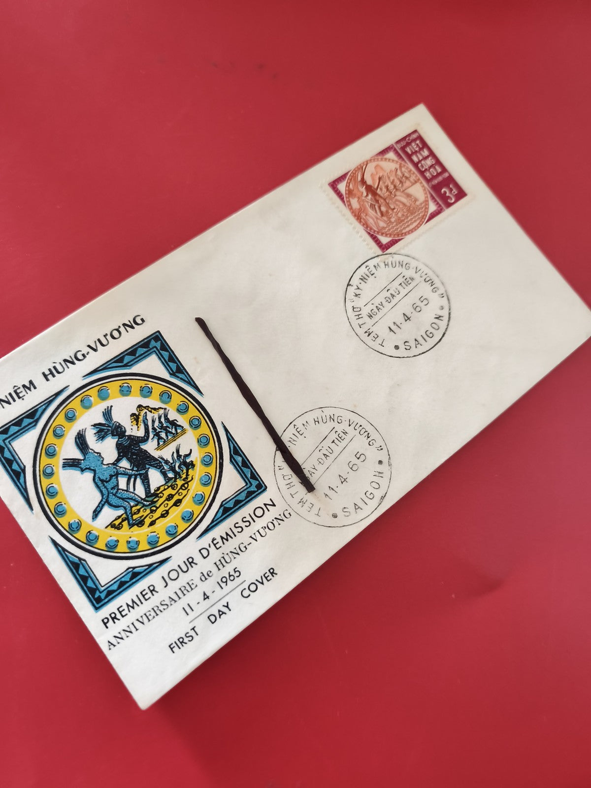 Ancienne enveloppe 1er jour Vietnam 1965 timbre oblitéré Hùng V??ng philatélie