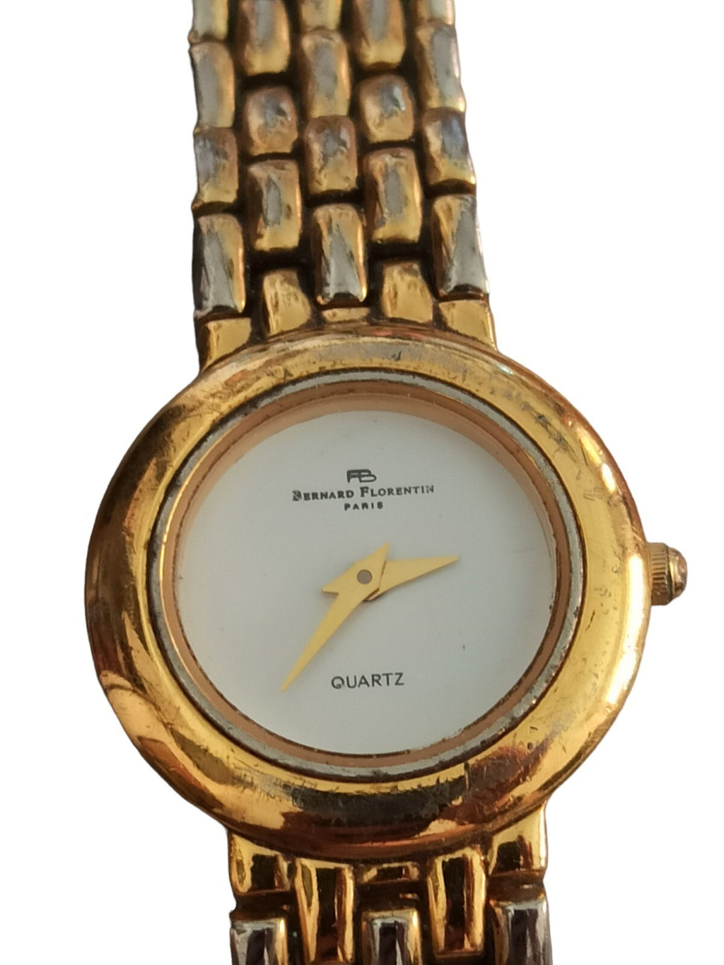 Montre vintage Bernard Florentin Paris quartz dorée, bracelet texturé femme rétr