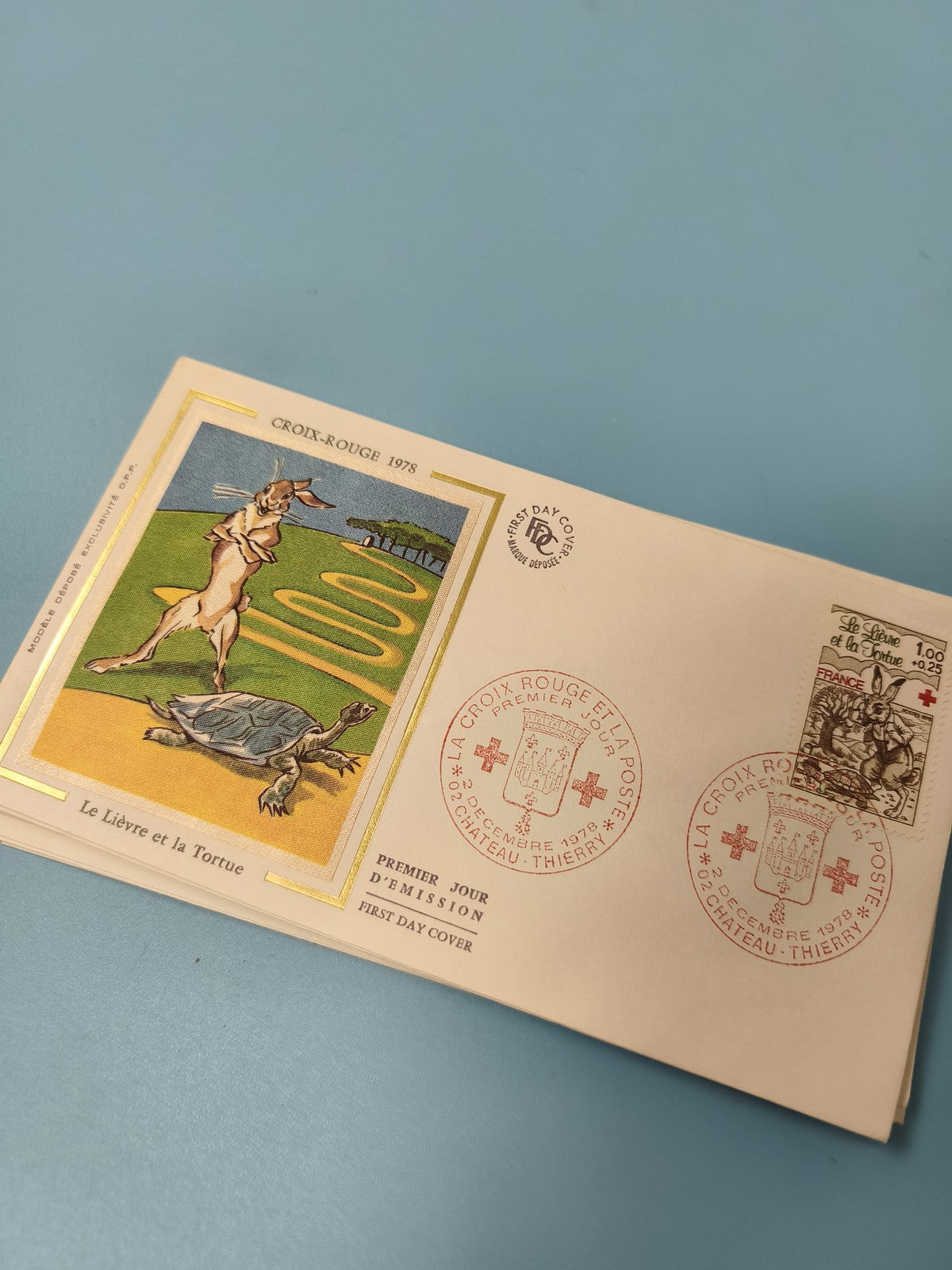 Enveloppe FDC Premier Jour Croix-Rouge 1978 Le Lièvre et la Tortue timbre France