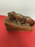Sculpture ancienne lion bois sculpté main déco vintage animalier