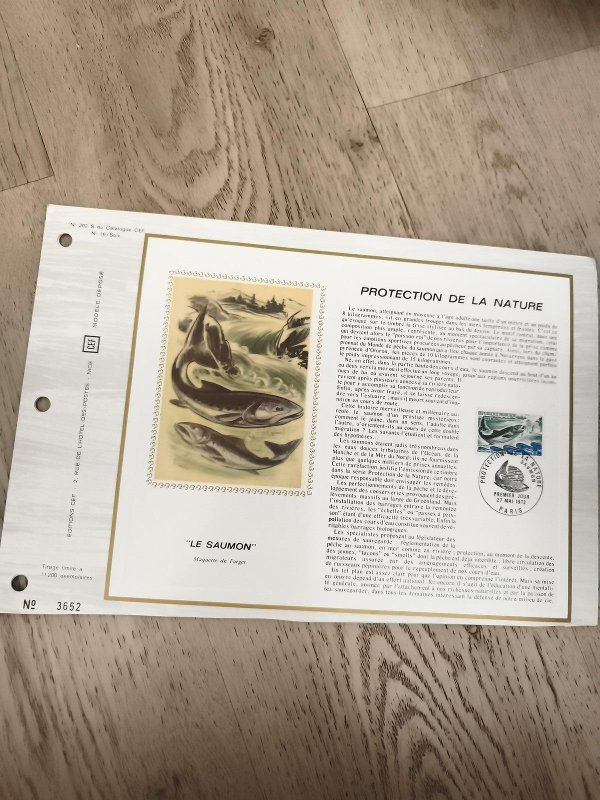 Feuillet CEF Protection de la Nature Le Saumon timbre Premier Jour