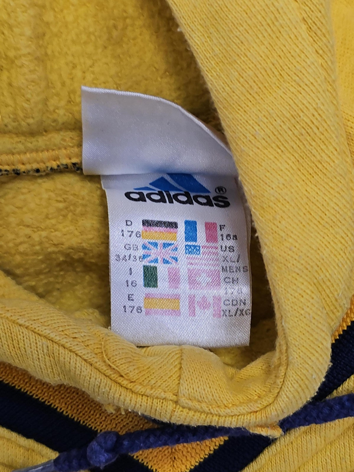 Sweat à capuche Adidas jaune 90s, taille XL 16 ans, hoodie logo sport unisexe