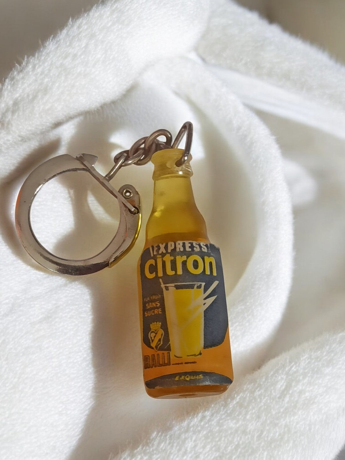 Porte-clés vintage Express Citron bouteille publicitaire rétro années 70