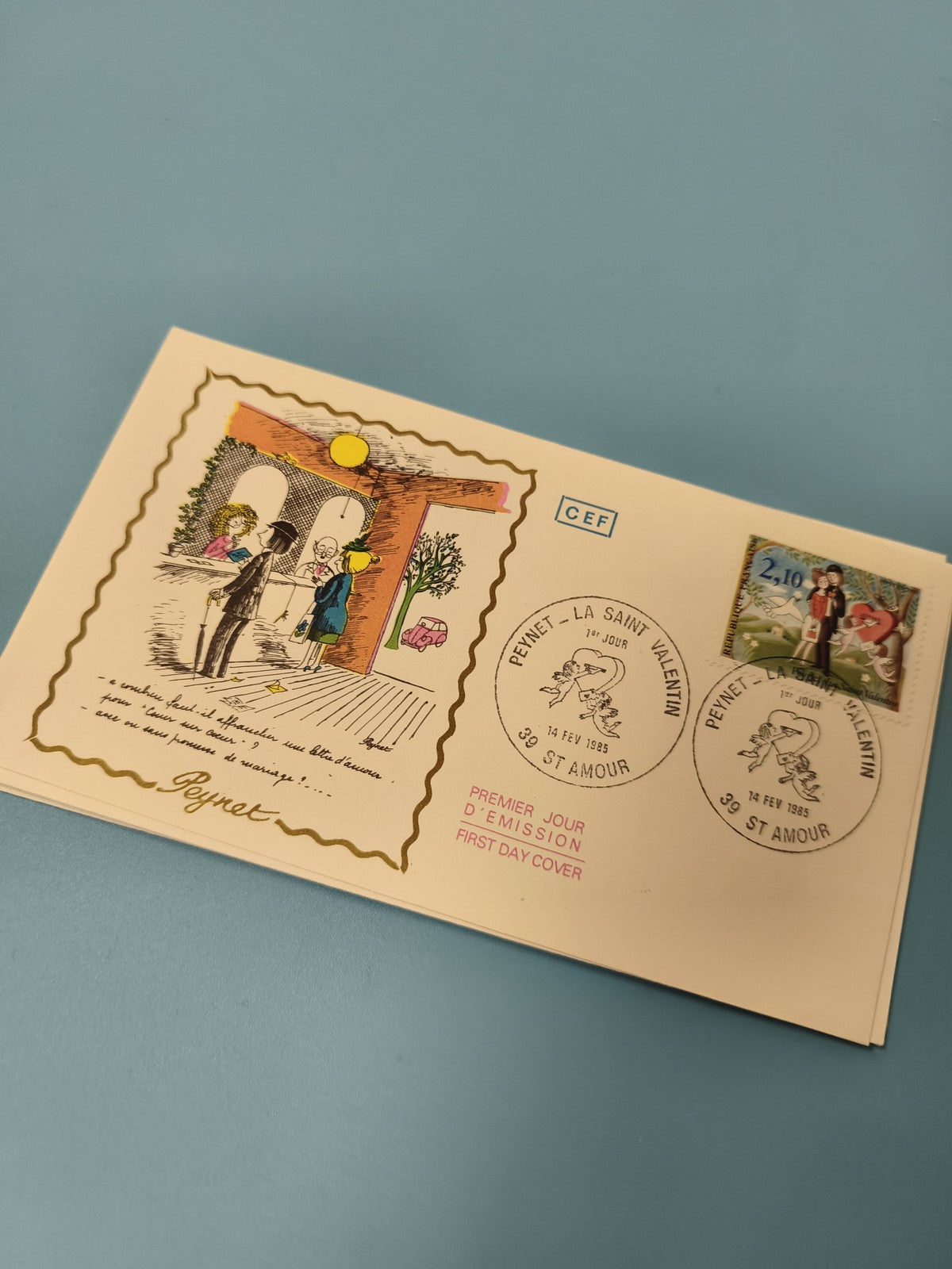 Enveloppe Premier Jour FDC Peynet Saint-Valentin 1985 illustration couleurs (Ref