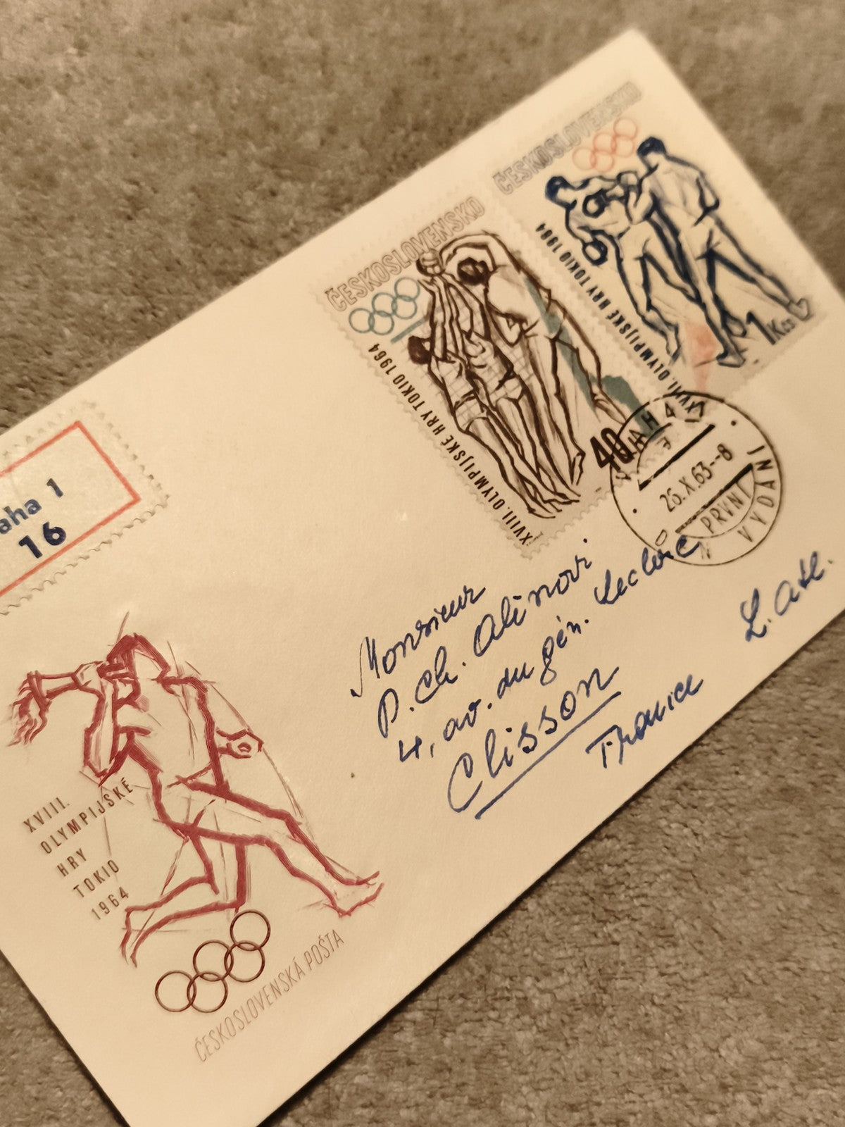 Lettre premier jour JO Tokyo 1964 Tchécoslovaquie affranchie olympique philatéli