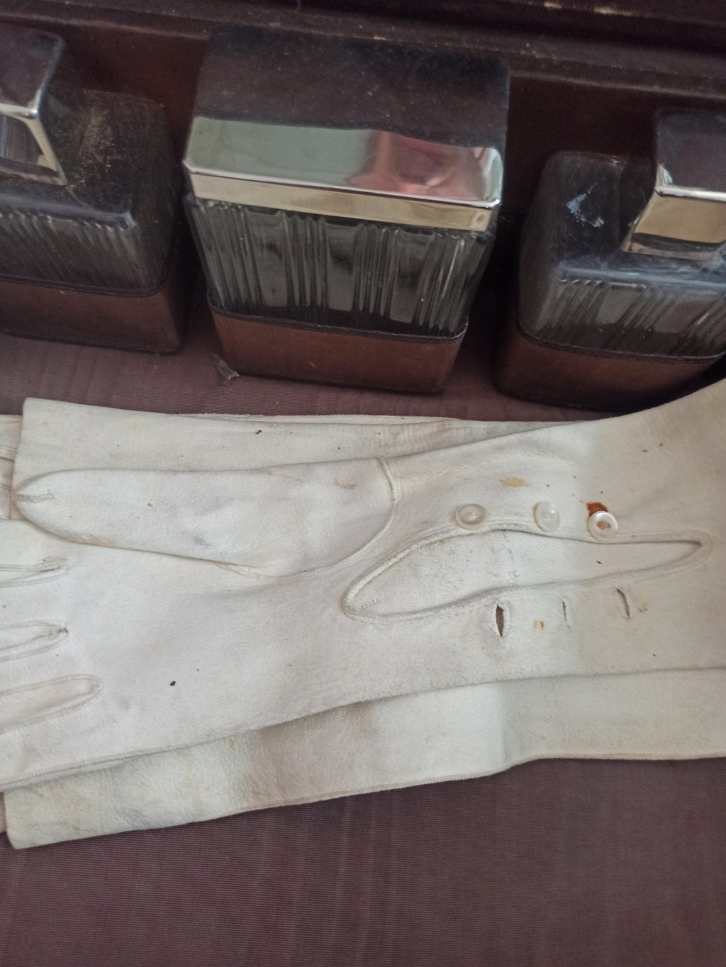 Trousse de toilette ancienne vintage, set de voyage rétro avec accessoires