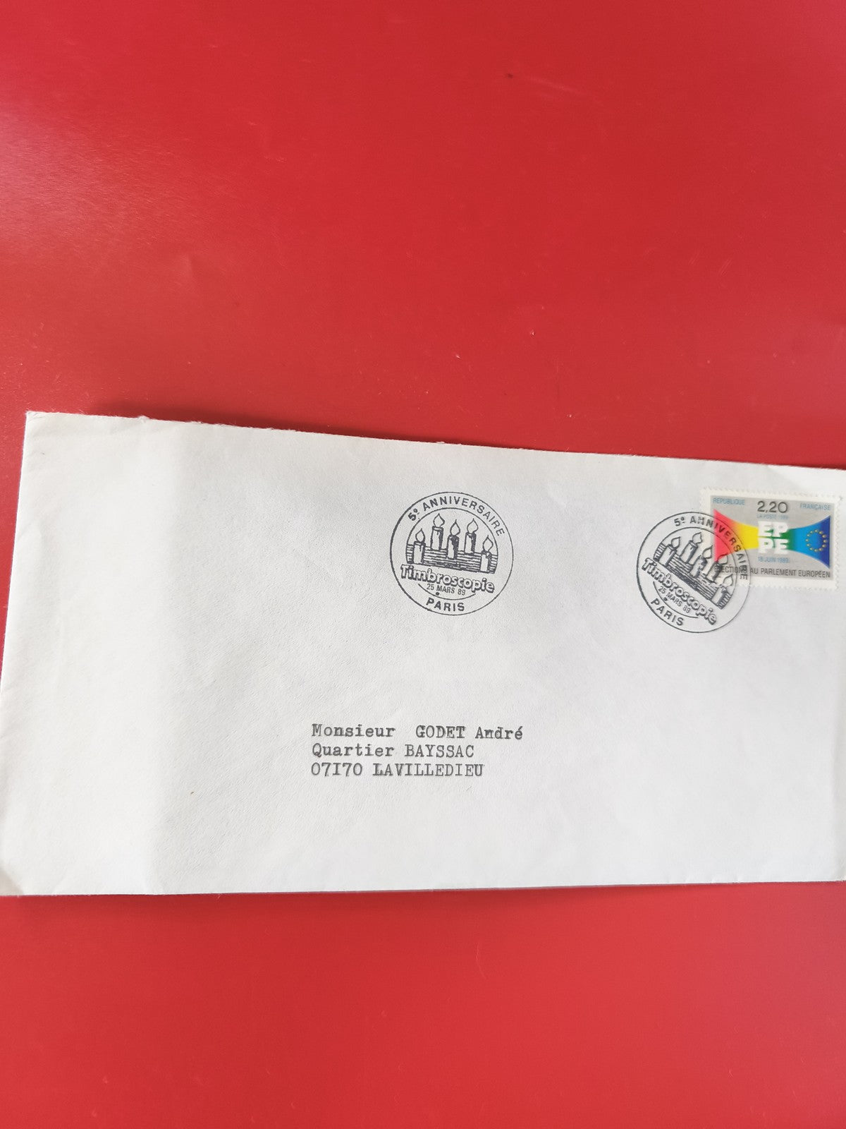 Enveloppe philatélie oblitérée Paris 5e Anniversaire Timbroscopie timbre Europe