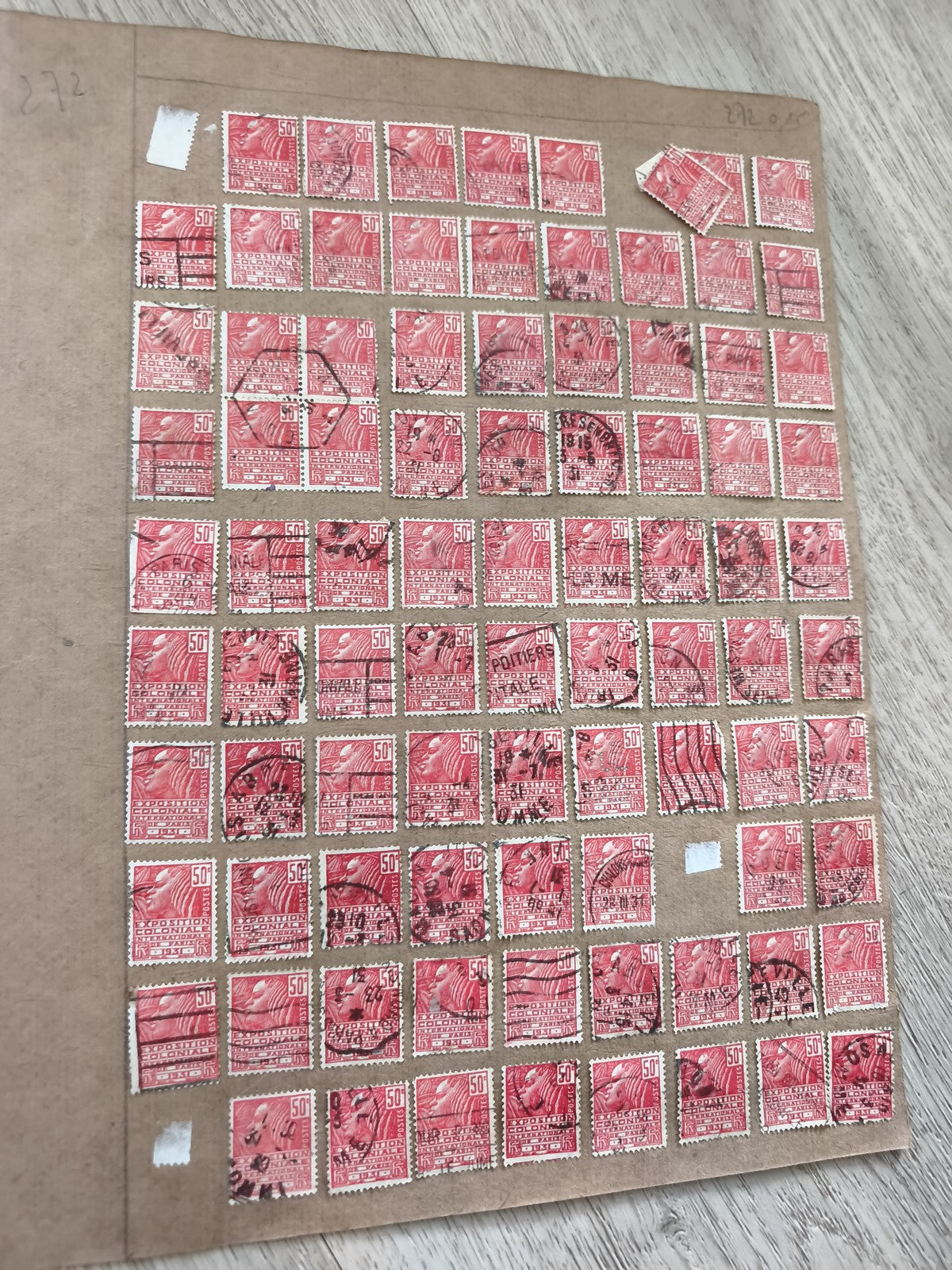 Lot ancien timbres d?étude Marianne 50c rouges oblitérés philatélie collection