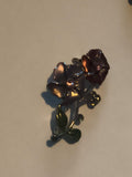 Broche vintage fleur émaillée, bijou floral rétro, strass, violet vert
