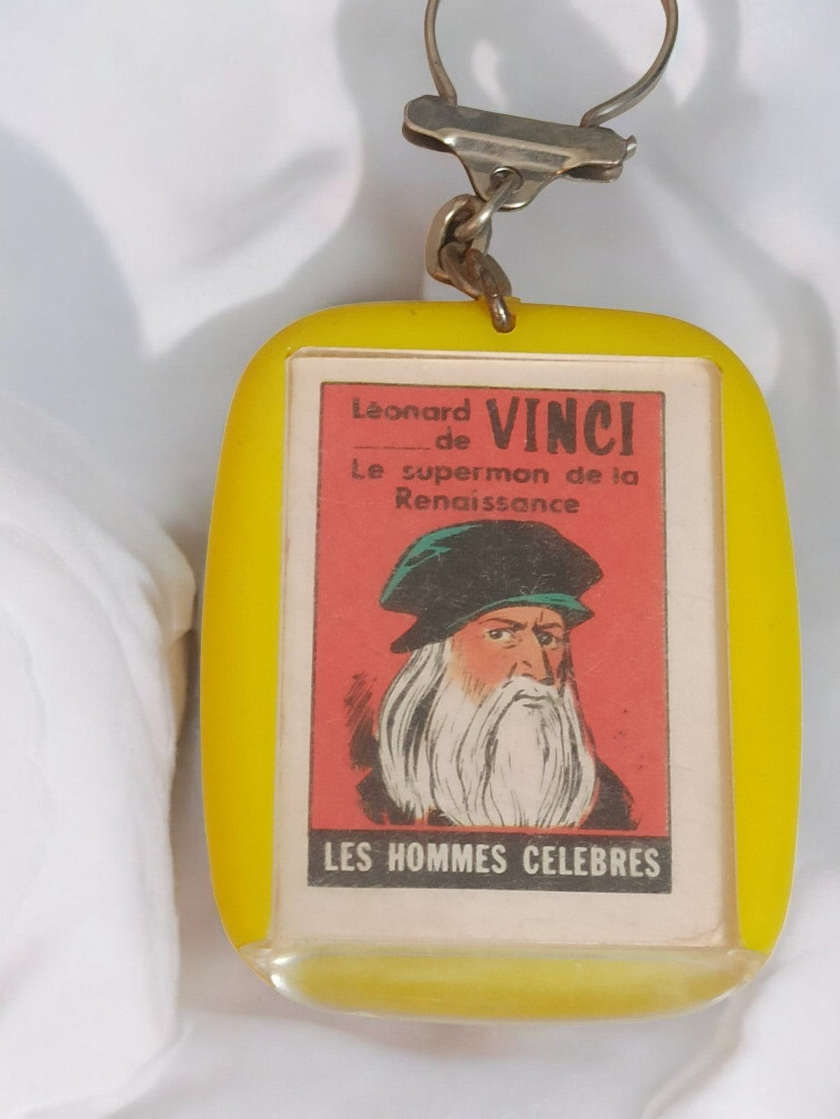 Porte-clés vintage Léonard de Vinci rétro, Les Hommes Célèbres, publicité ancien