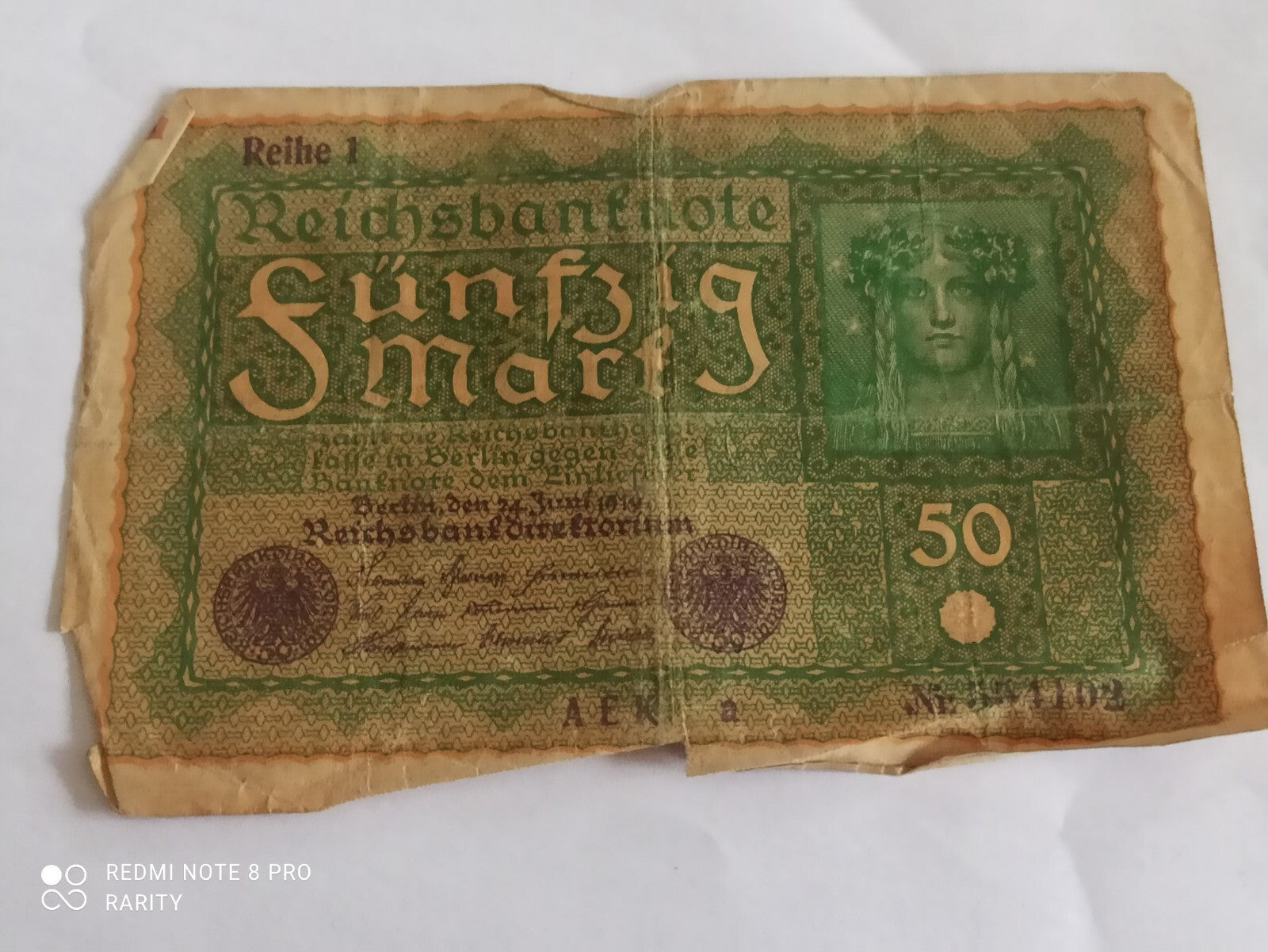 Billet 50 Mark Allemagne impériale Reichsbanknote vert ancien début XXe