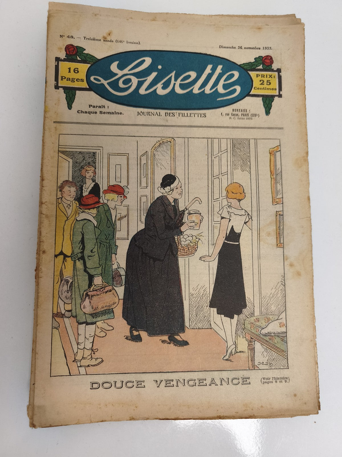 Journal ancien Lisette 1933, 16 pages, couverture illustrée, Douce Vengeance