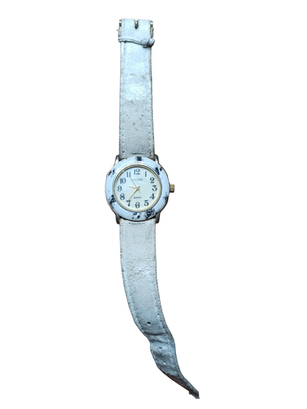 Montre femme Katime vintage quartz, cadran blanc, bracelet aspect vieilli