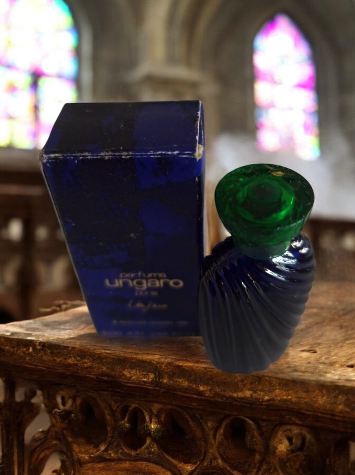 Miniature parfum vintage Ungaro Ungarode bleu vert flacon spiralé collector