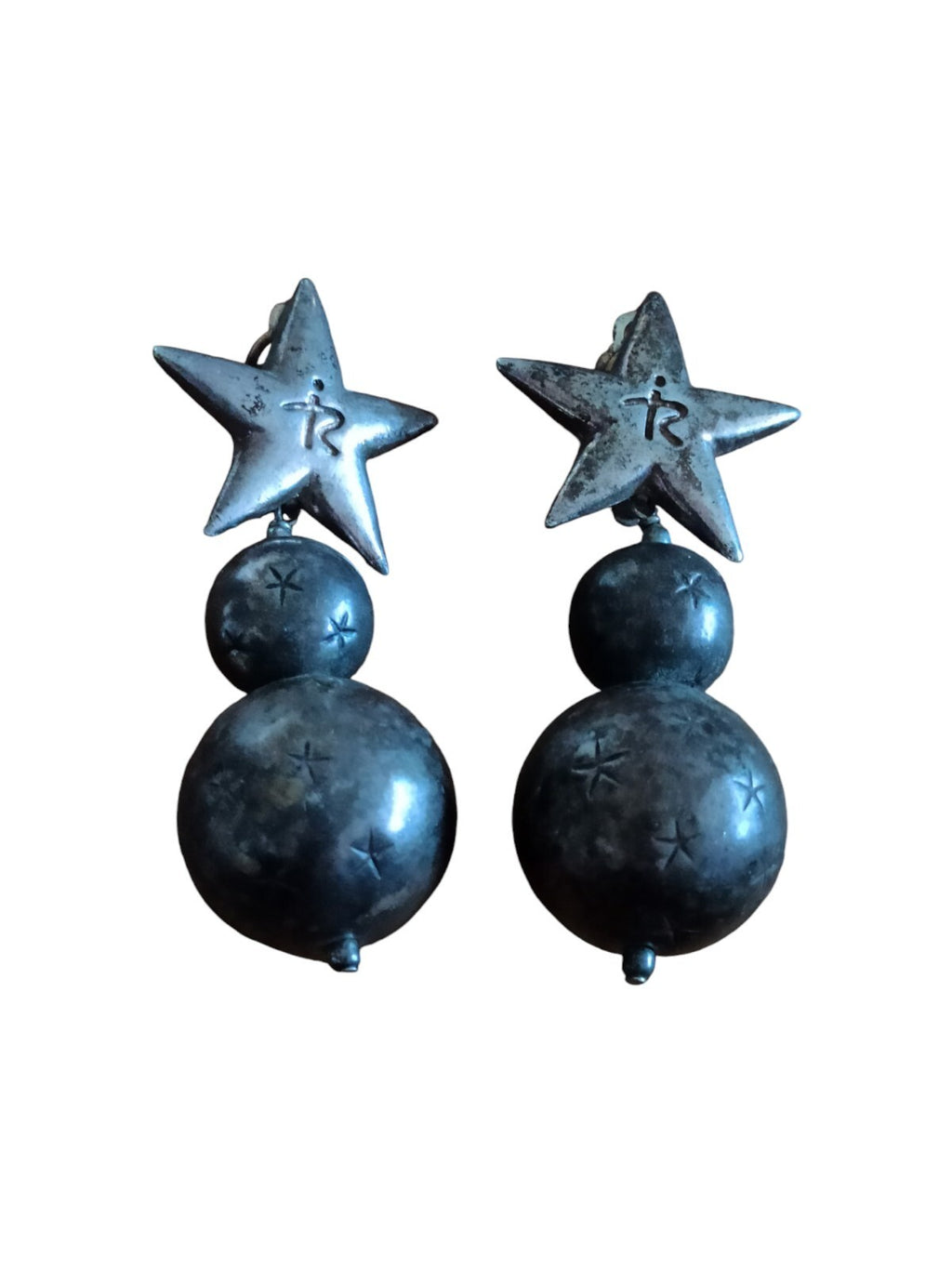 Boucles d?oreilles vintage Rebajes métal argenté étoile design rétro