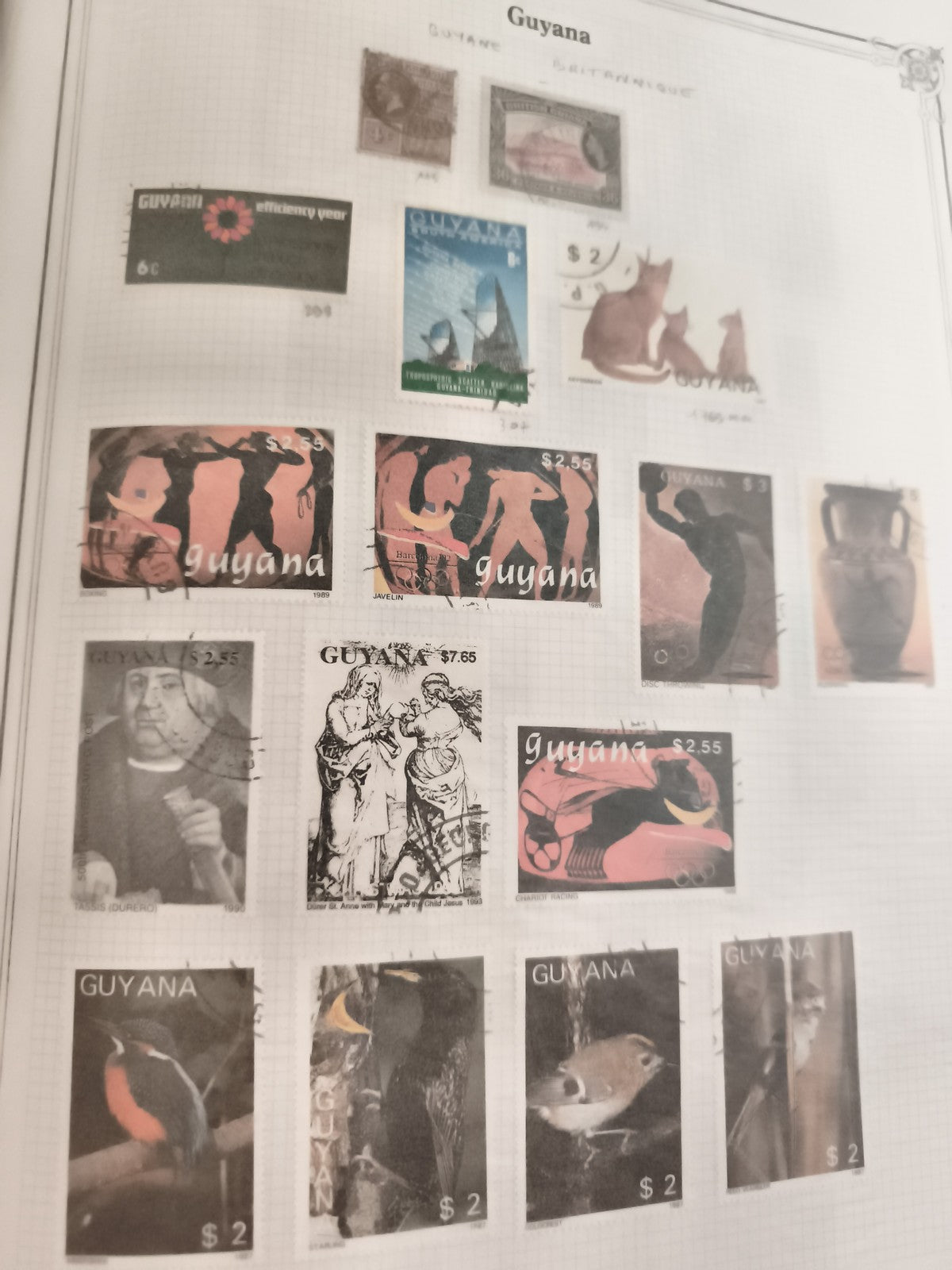 Timbres anciens Guyana thématiques animaux art oiseaux $2 à $7,85 vintage philat