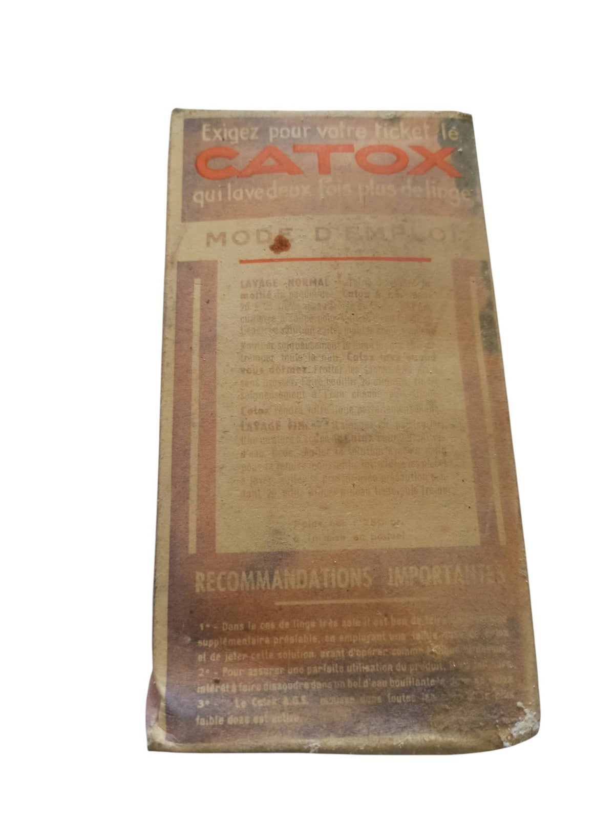 Paquet lessive Catox vintage 1950 déco rétro pub française lave sans effort
