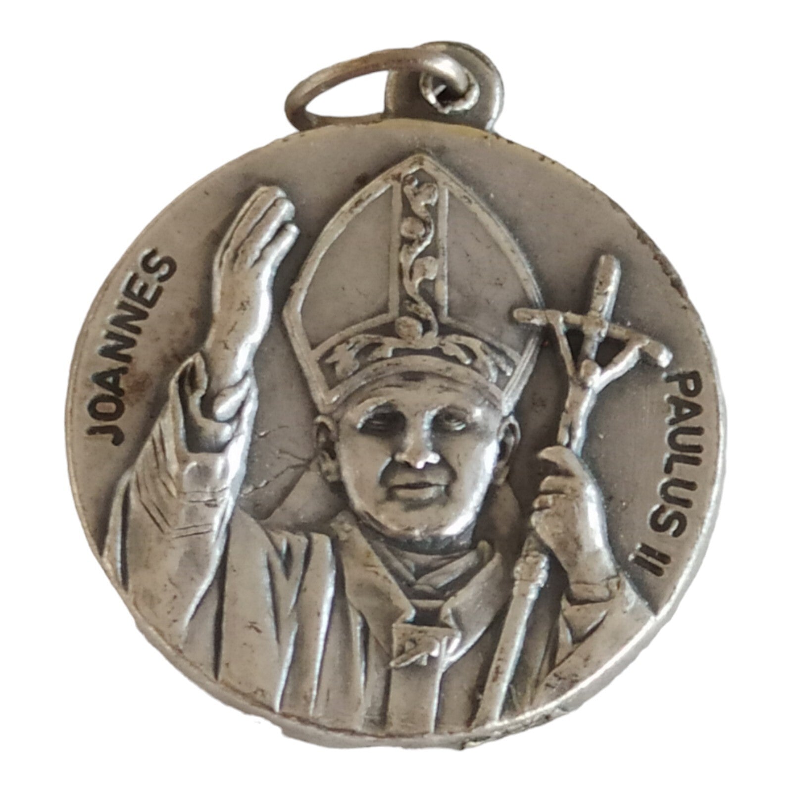 Médaille pendentif vintage Jean Paul II Vatican relief rond religieux