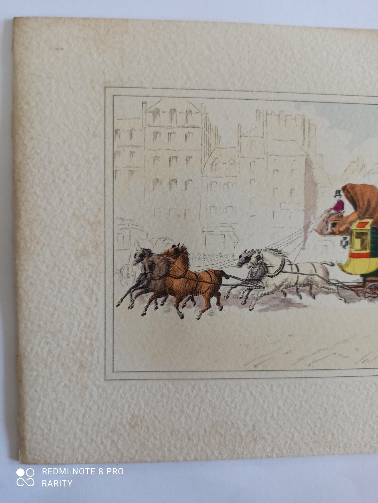 Gravure ancienne diligence J.M. Jacquin, lithographie couleur vintage art