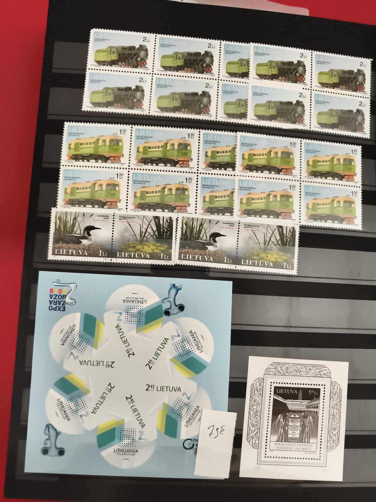 Timbres Lituanie neufs locomotives oiseaux Expo 2018 + bloc Lithuanian stamps