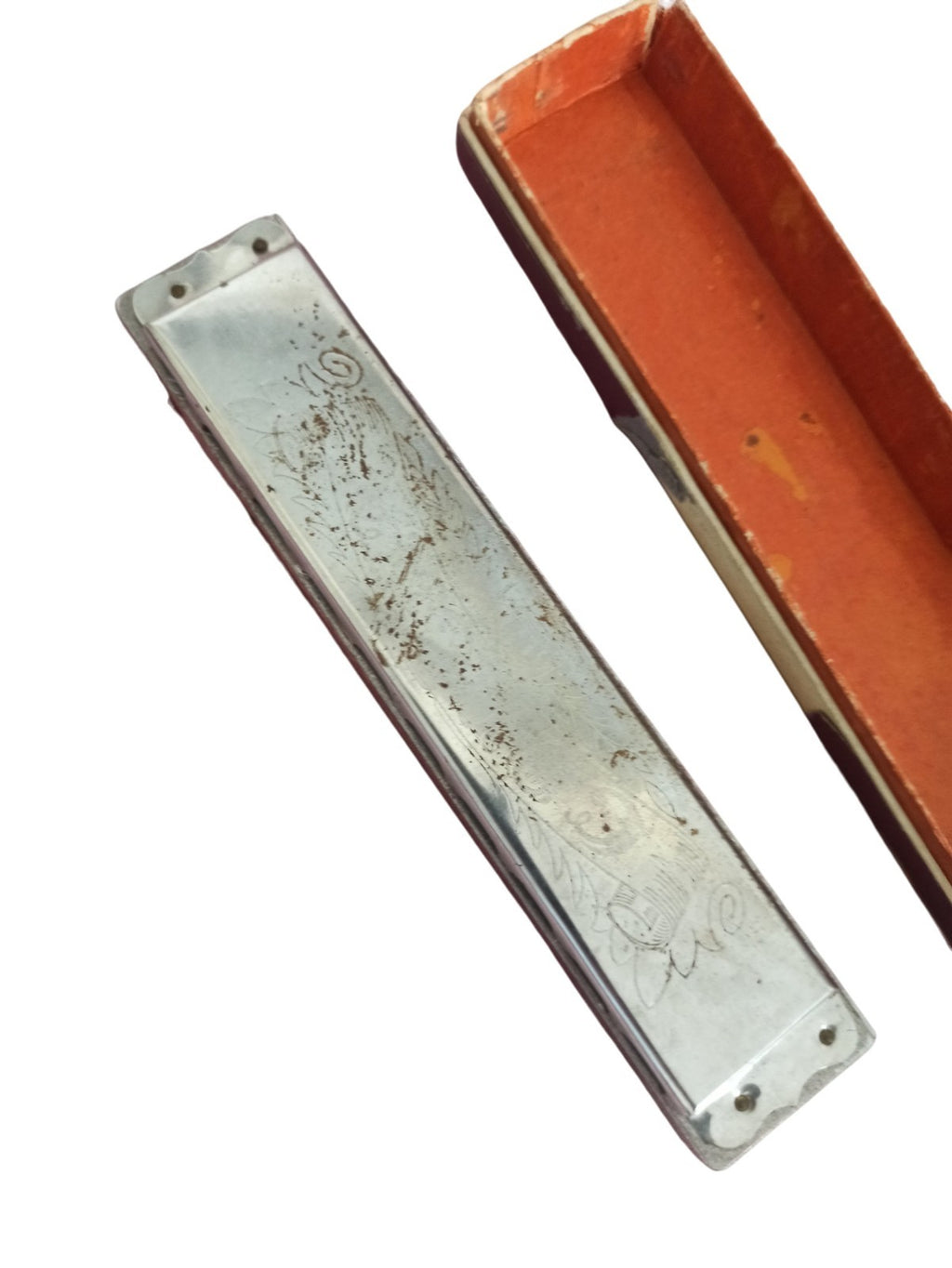 Harmonica ancien Musica Steyr Autriche vintage, plaque métal gravée rétro