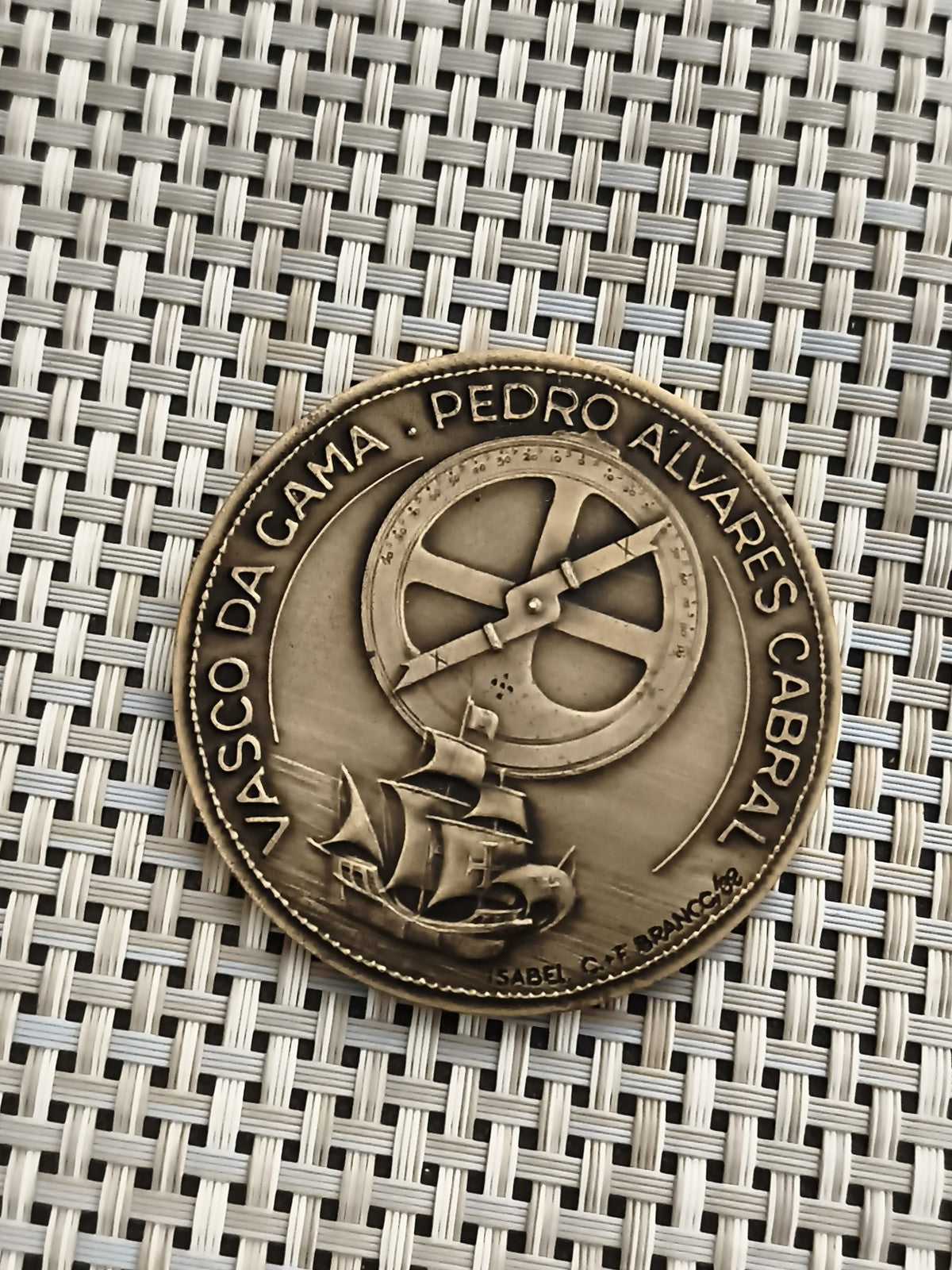Médaille ancienne Vasco da Gama Pedro Alvares Cabral navigation relief