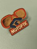Vintage pin's Mutoptic lunettes rouge bleu collection années 80 rétro optique