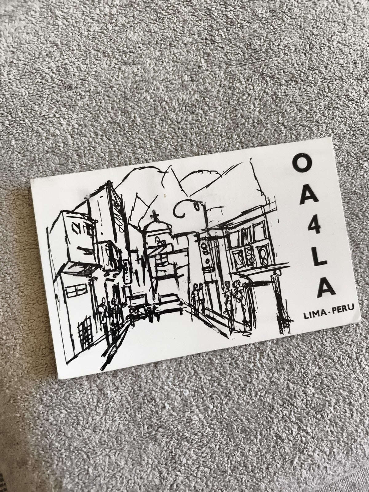 Carte QSL ancienne OA4LA Lima Pérou radio amateur vintage dessin noir