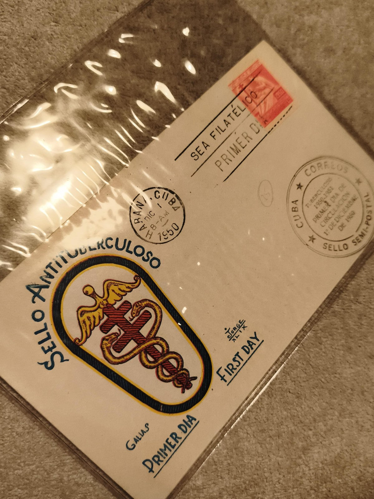 Lettre premier jour Cuba 1990 Sello Antituberculoso cachet SEA Filatélico philat