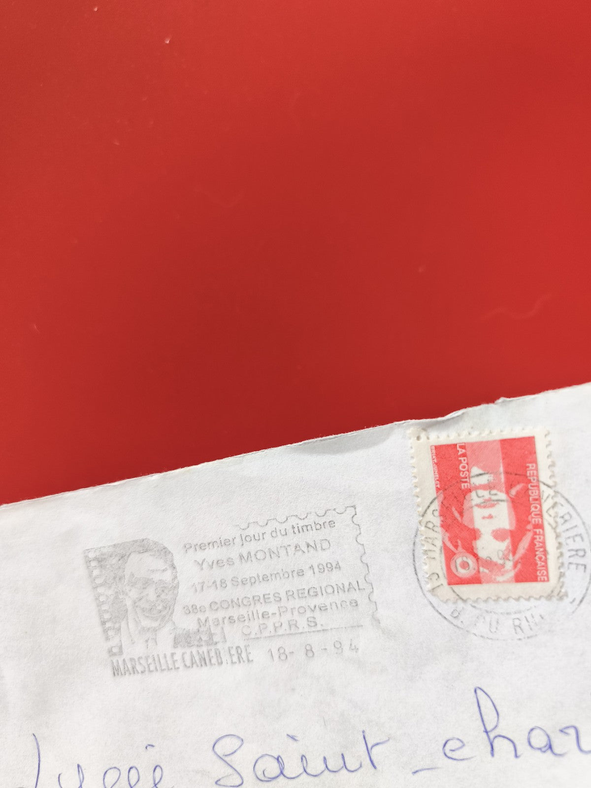 Enveloppe philatélie oblitérée Marseille 1994 timbre Marianne rouge France