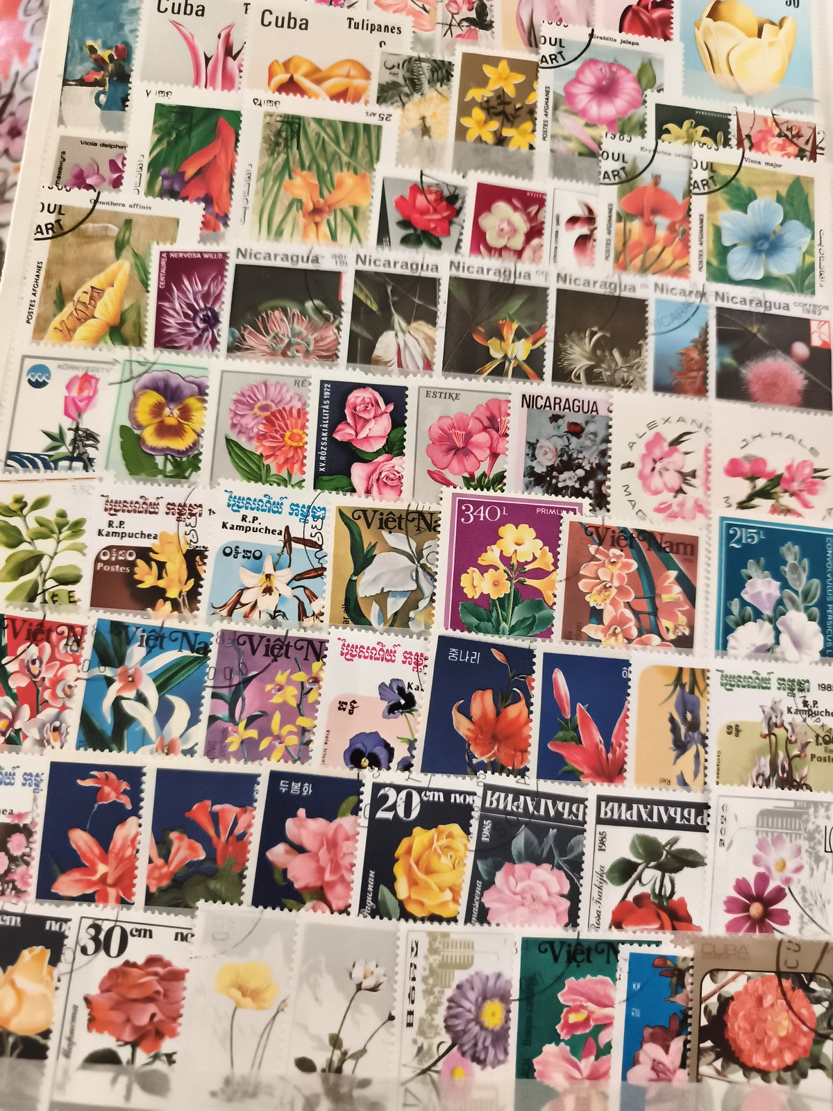 Timbres fleurs thématiques internationaux oblitérés lot philatélie botanique